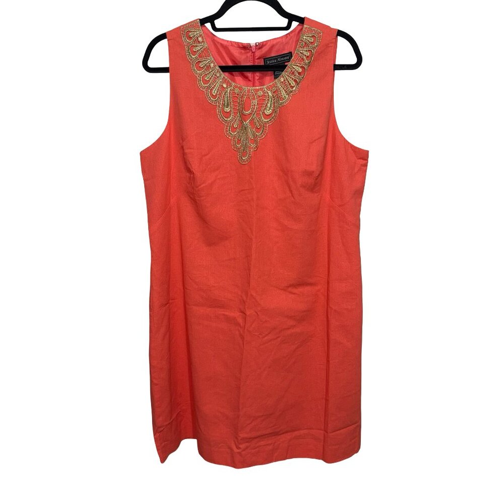 Jessica Howard Coral Linen Blend Sheath Sleeveless Dress Sz 16